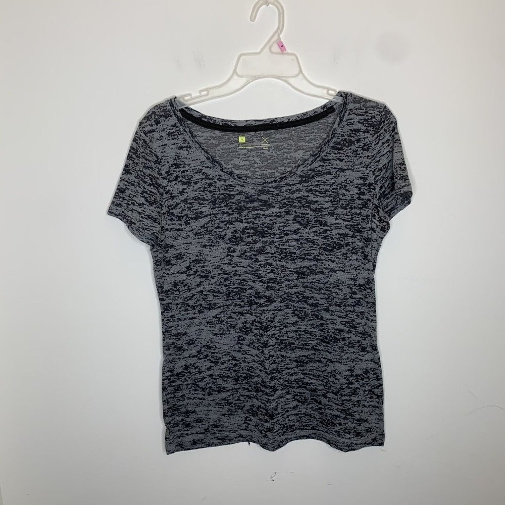 Xersion Womens M Grey/Black Short Sleeve Shirt